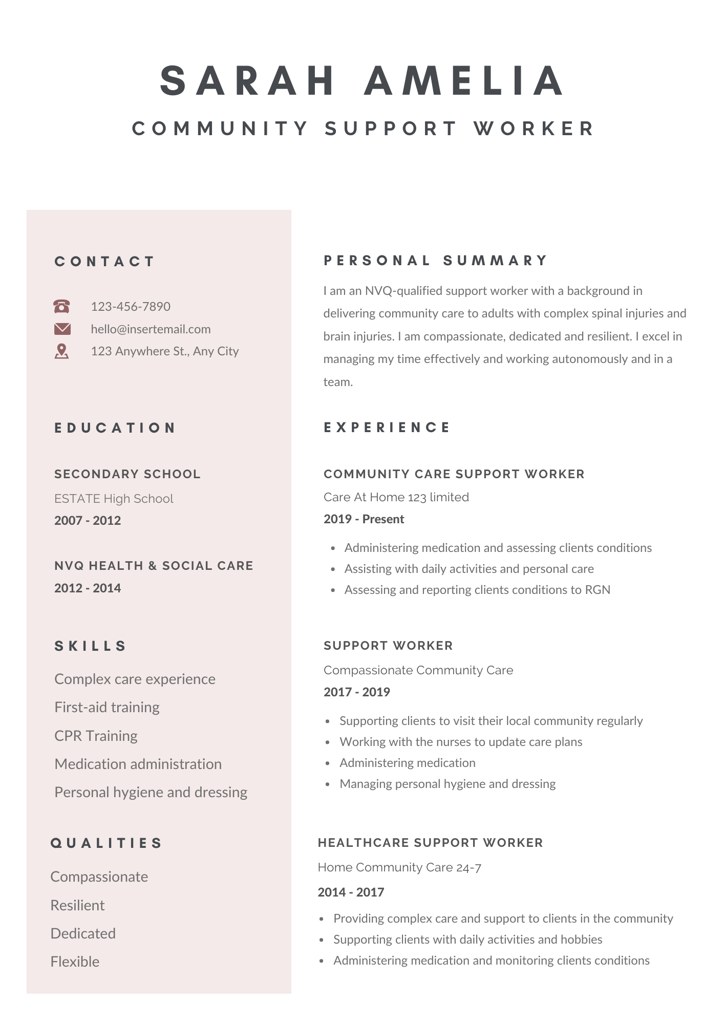 An engaging support worker CV example to use as inspiration and guidance for your own CV.