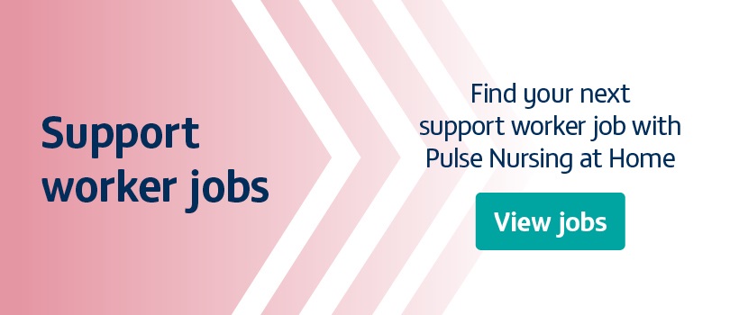 A banner advertising support worker jobs with a button to click and view jobs